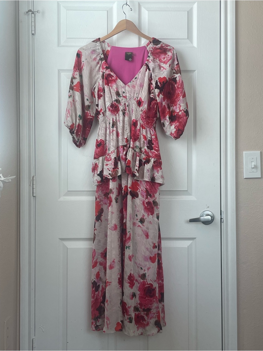 Floral Midi Dress Roses Smocked Waist Feminine Romantic Cottagecore Euro Summer - Picture 8 of 16